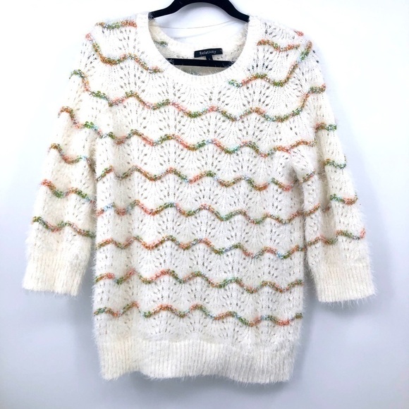 Relativity women’s Cream eyelash sweater Strip L - Picture 10 of 10